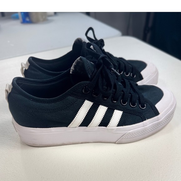 adidas Shoes - Adidas Nizza‎ Platform Shoes Black White Canvas Sneakers Women's US 10 Trending